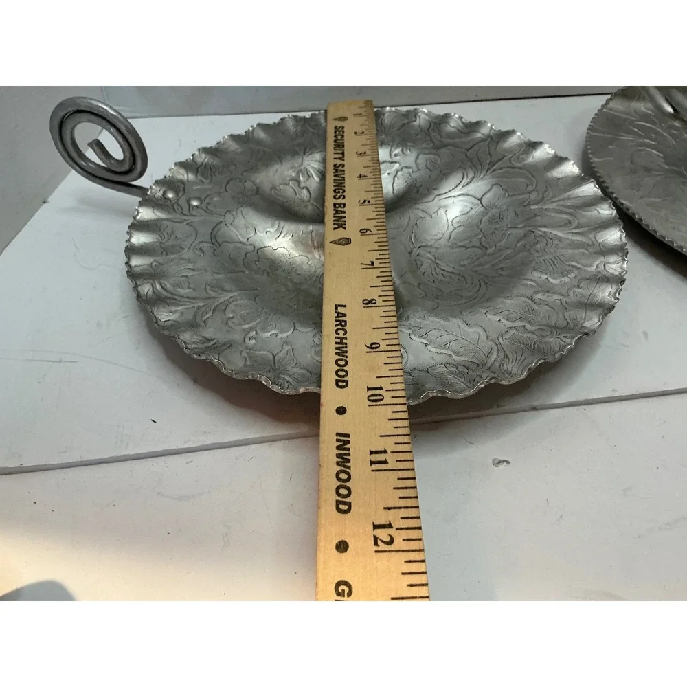 Vintage Aluminum Serving Set Floral Hammered Metal Trays Mid Century